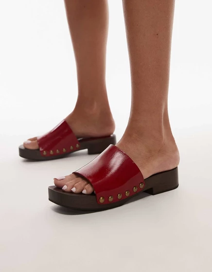 Кожаные деревянные сабо Topshop Harley красного цвета red