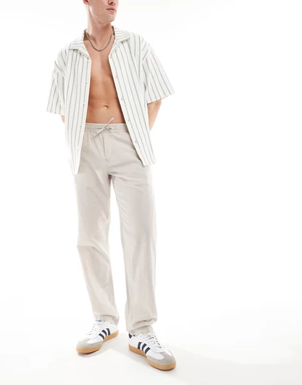 Мужские брюки Jack & Jones льняной микс на кулиске, бежевые