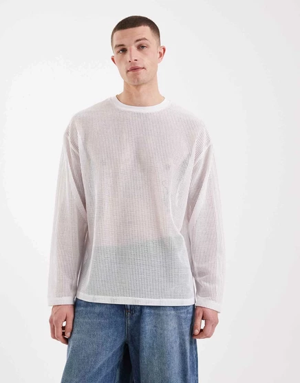 Мужская футболка ASOS DESIGN свободного кроя с длинным рукавом, текстурированная, белая