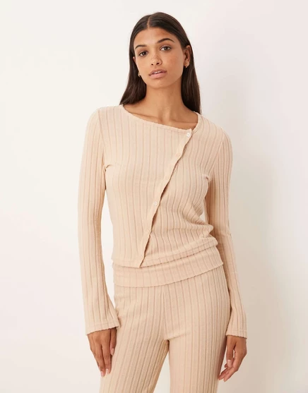 Асимметричный кардиган широкой вязки в рубчик от ASOS DESIGN из камня stone