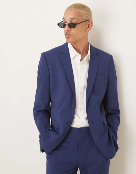 Приталенный блейзер Selected Homme Liam темно-синего цвета blue depths