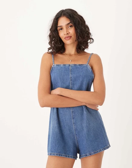 ДИЗАЙНЕРСКИЙ джинсовый комбинезон ASOS с квадратным вырезом из ткани bromo wash mid blue