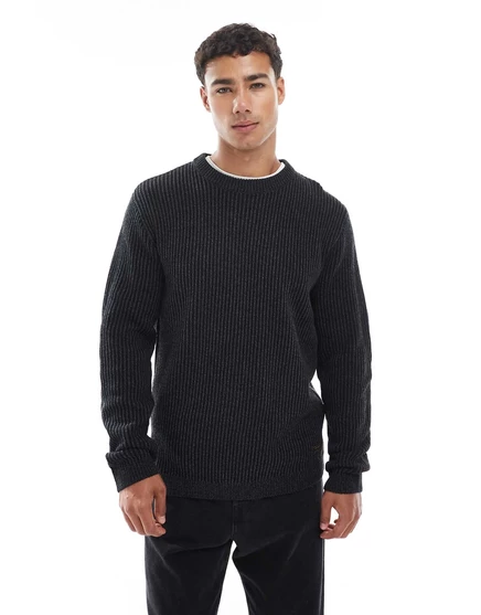 Черный свитер крупной вязки в рубчик Jack &Jones черного цвета black