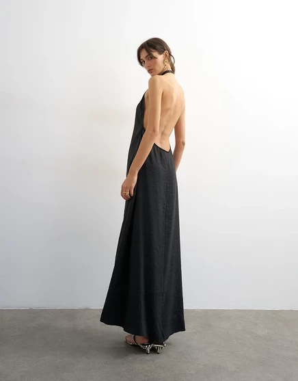 Женское макси-платье TopShop из купро с воротником-хальтер, черное