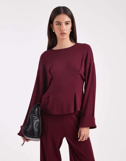 Топ с длинными рукавами и манжетами на талии от ASOS DESIGN из тонкого трикотажа темно вишневого цвета dark cherry