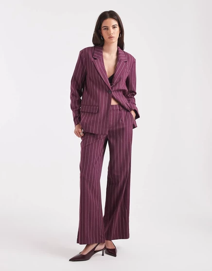 Широкие брюки Object в бордовую полоску - часть комплекта mauve wine stripe