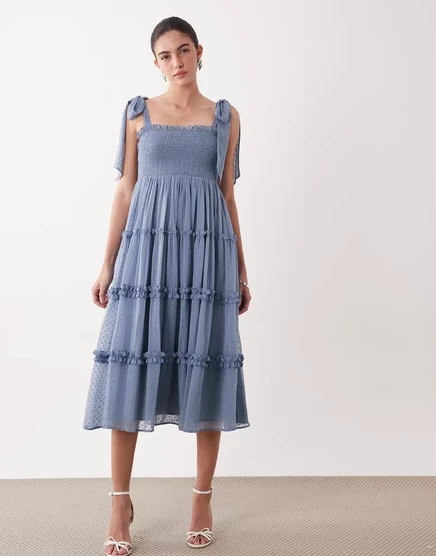Женское платье Lace & Beads миди с бантами, голубое