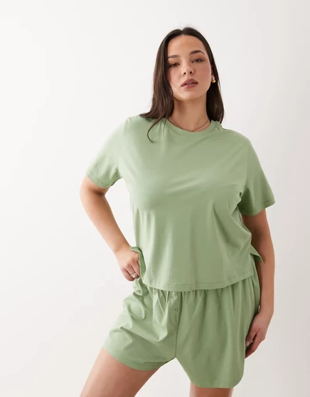 Женская пижамная футболка ASOS Curve оверсайз, фисташковая