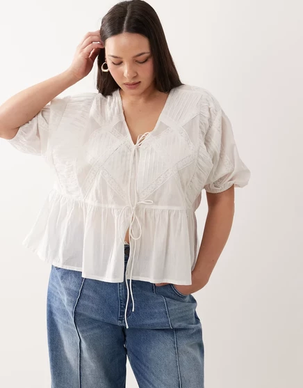 Женский топ ASOS Curve с завязкой и кружевом, белый