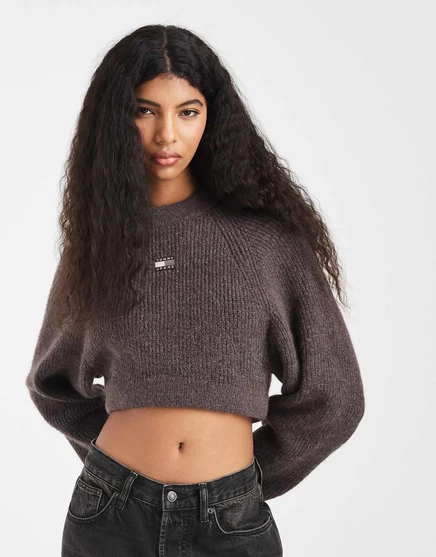 Темно-коричневый вязаный свитер из альпаки Tommy Jeans black walnut
