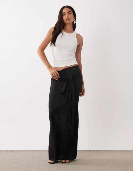 ДИЗАЙНЕРСКАЯ юбка макси-плиссе ASOS с узлом на поясе черного цвета - часть комплекта черного цвета