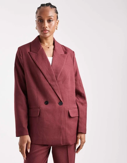 Женский пиджак Vero Moda Tall приталенный в елочку, часть комплекта, бордовый