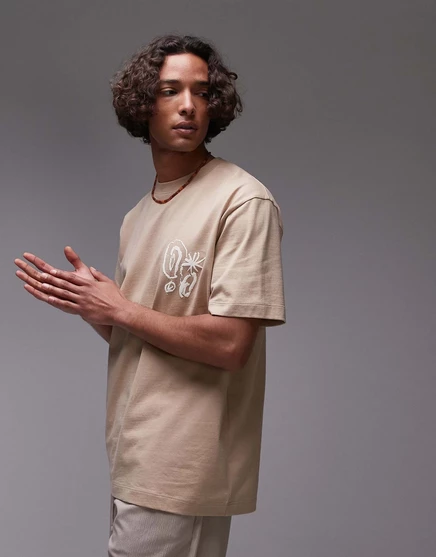 Футболка премиум-класса Topman oversize fit с абстрактными формами спереди и сзади и фактурным принтом в виде камня stone