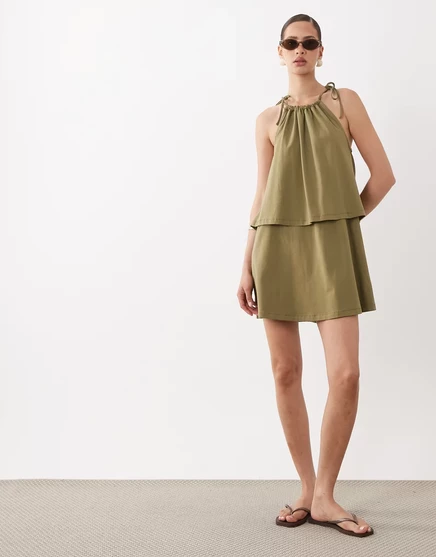 Женское мини-платье ASOS Design baby-doll с завязкой, оливковое