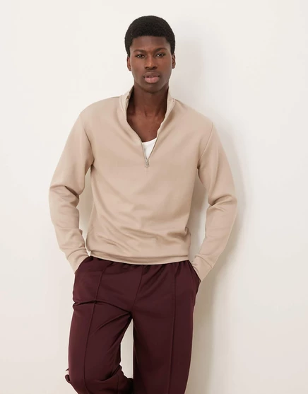 Мужской свитшот Selected Homme half-zip, кремовый