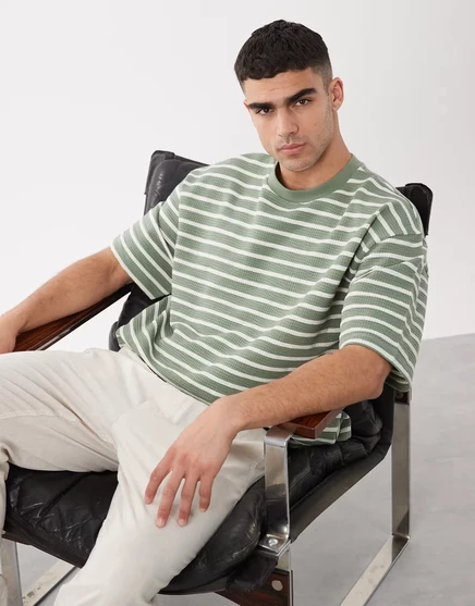 Мужская футболка ASOS Design коробчатого кроя в зеленую полоску, морская