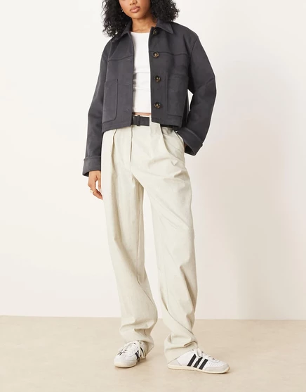 ДИЗАЙНЕРСКИЕ брюки ASOS с высокой посадкой и текстурированными бочкообразными штанинами с поясом темно-белого цвета off white
