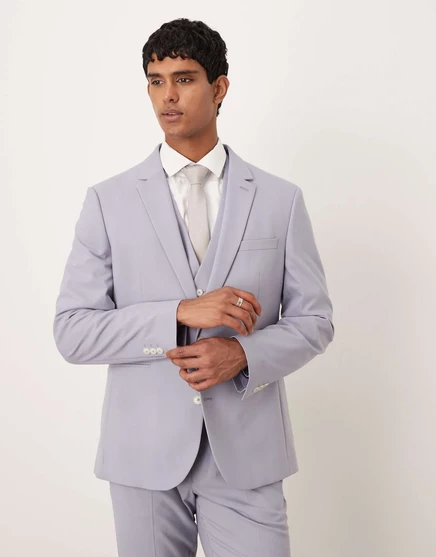 Приталенный пиджак от ASOS DESIGN серого/фиолетового цвета purple