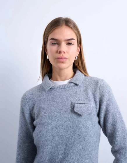 Вязаный свитер с воротником-стойкой и длинным рукавом от Topshop gray