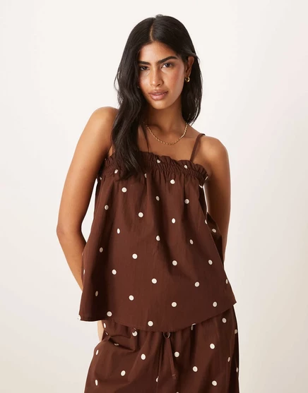 Облегающий топ-трапеция ASOS DESIGN в шоколадный горошек chocolate polka dot