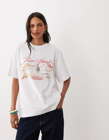 ДИЗАЙНЕРСКАЯ футболка оверсайз от ASOS с рисунком Free Spirit rodeo белого цвета white