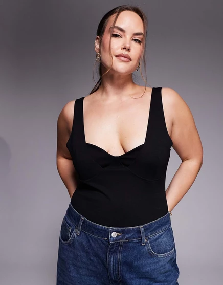 Женское боди ASOS Curve, полиамид, черное
