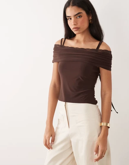 Женский бюстье ASOS Design с кружевной отделкой и бретелями, шоколадный