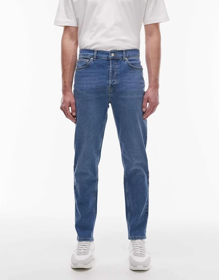 Зауженные джинсы-стрейч Topman синего цвета средней стирки mid wash blue