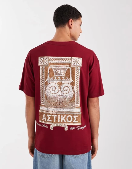 Футболка Jack &Jones с принтом на спине в греческом стиле бордового цвета tibetan red