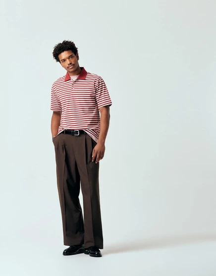 Мужское поло ASOS DESIGN heavyweight relaxed в полоску, бордово-белое