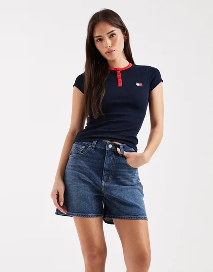 Джинсовые шорты для мамы Tommy Jeans темно-синего цвета из джинсовой ткани dark