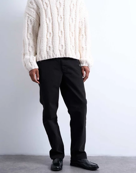 Холщовые брюки прямого кроя Topman черного цвета black