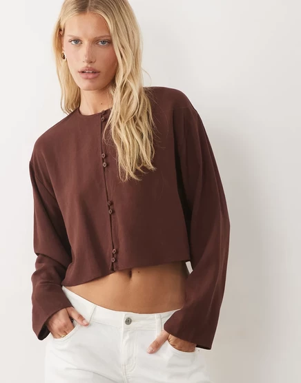 Женская блуза ASOS Design льняная со стойкой, коричневая