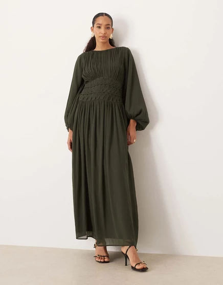 Макси-платье ASOS DESIGN с завышенной талией в стиле макраме цвета темного хаки mid green