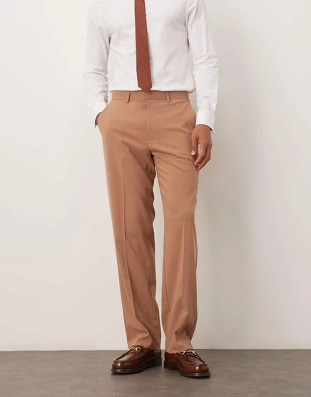 Прямые костюмные брюки ASOS DESIGN коричневого цвета brown