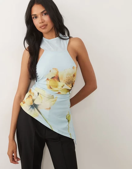 Женский сетчатый топ ASOS Design с шнуровкой на спинке, голубой в цветы