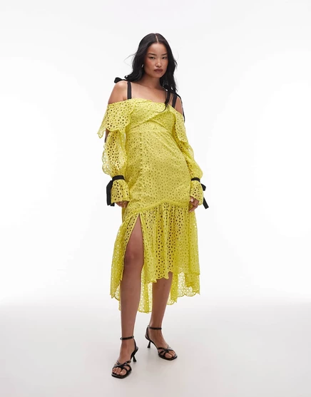  Платье миди ASOS ARCHIVE с цветочным принтом салатовое lime green