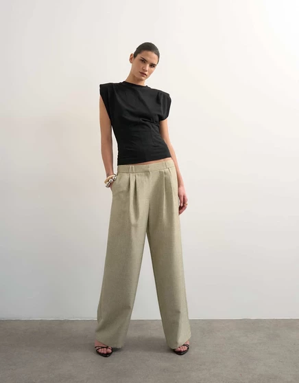 Однотонные брюки на резинке Topshop с фактурой, сшитые на заказ в stone stone