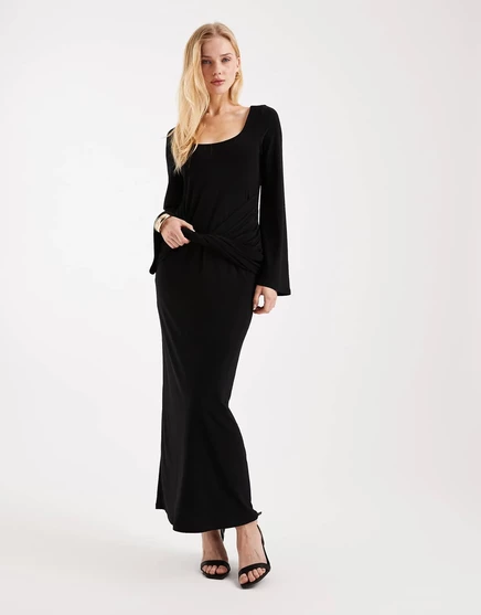 Макси-платье черного цвета с закрученными рукавами-ангелочками от ASOS DESIGN black