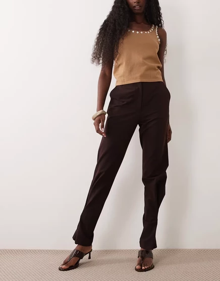 Женские брюки Asos Design с перекрученным подолом, шоколадные