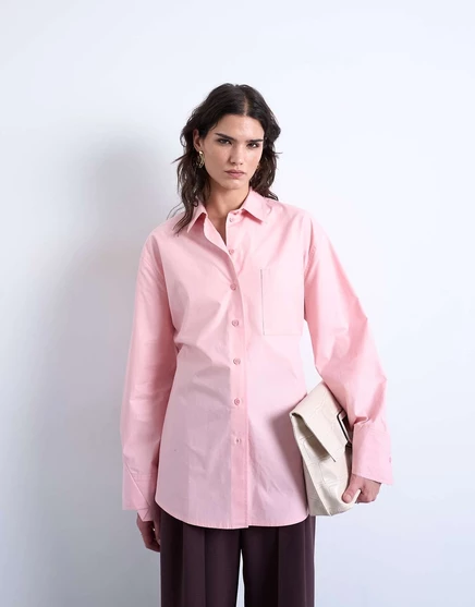Розовая рубашка оверсайз со штопаными манжетами от Topshop pink