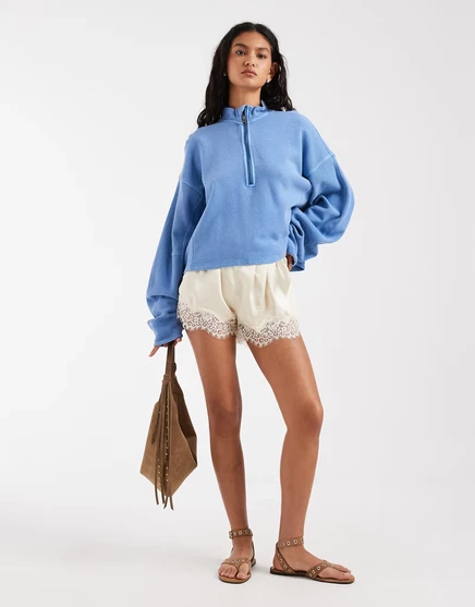 Свитер на молнии Free People Celeste quarter синего цвета riviera blue