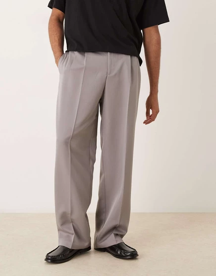 Элегантные широкие брюки ASOS DESIGN светло-серого цвета с двойными складками light gray