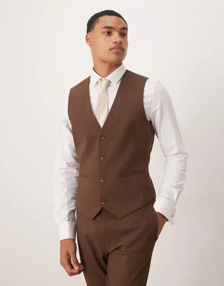 Облегающий костюм-жилет ASOS DESIGN темно-коричневого цвета dark brown