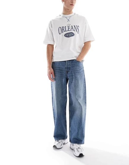 Широкие джинсы Jack &Jones Dave темно-синего цвета blue denim