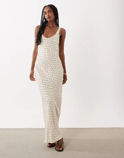 Женское макси‑платье asos design атласное в горох, кремовое