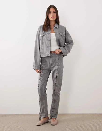 Прямые джинсы ASOS DESIGN 90-х серого цвета на шнуровке - часть комплекта