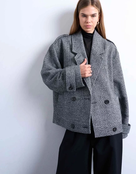 Официальная двубортная куртка-бомбер из смеси шерсти Topshop 80-х годов серого цвета gray