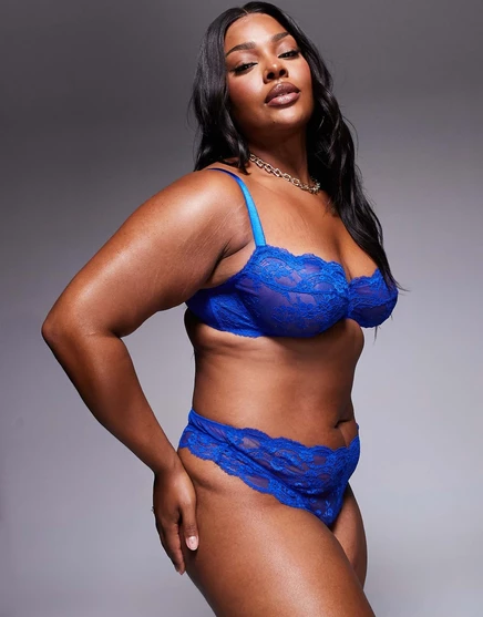 Кружевные стринги ASOS DESIGN Curve Lola цвета кобальта cobalt