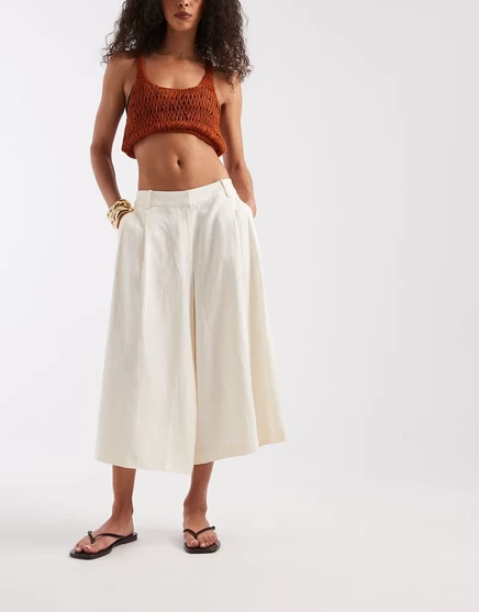Брюки-кюлоты ASOS DESIGN, сшитые на заказ из льна кремового цвета